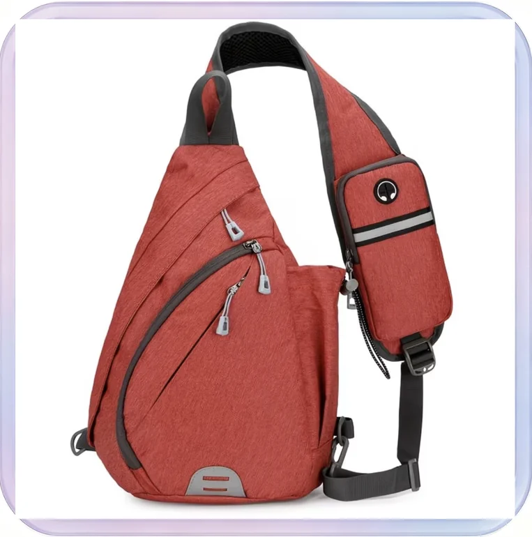 No_328_Cross-border Men's Chest Bag New Casual Sports Storage Bag Large Capacity Multi-functional Crossbody Travel Outdoor Backpack (Red)